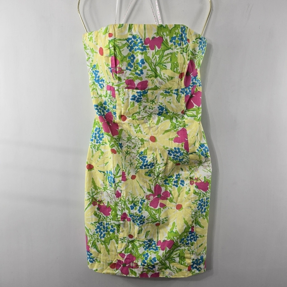 Lilly Pulitzer Franco Blue Eyed Girl Tie Back Strapless Multicolor Floral Dress - Picture 2 of 16